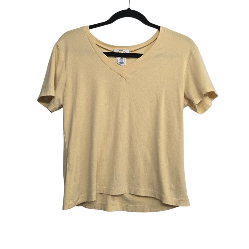 Talbots Petites S Butter Yellow V Neck Tee Stretch Knit Top Short Sleeve Preppy